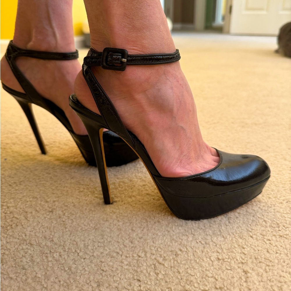 Jean-Michel Cazabat  heels with ankle strap in black leather. Size 37/7